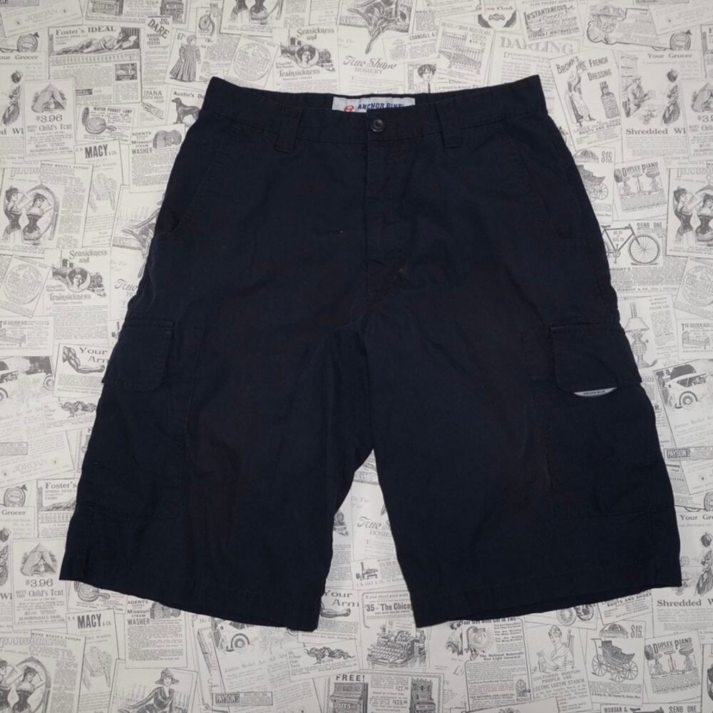 32 - Vintage Y2K Anchor blue 2000s baggy skate cargo shorts